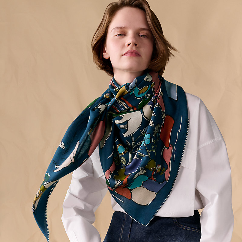 【速攻オシャレ♪】HERMES Mille et Un Lapins 大判スカーフ HERMES 最新作 人気スカーフ カレ 90 シルク Mille et Un Lapins